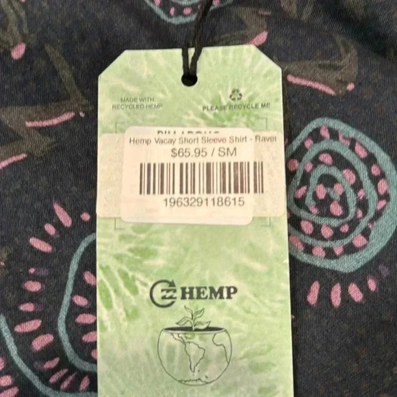 Billabong Hemp Vacay Short Sleeve Button Up - Black - Size Small - Picture 5 of 5